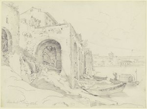 Tiber Bank in Rome with the Ferry at Farnesina by Ernst Fries
