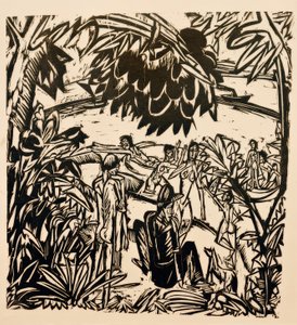 Bathing Scene under Tree Branches by Ernst Ludwig Kirchner