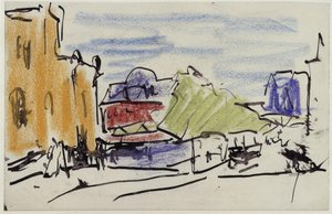 River Landscape with Houses and Footbridge by Ernst Ludwig Kirchner