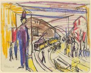 Metropolitan Street with Trams by Ernst Ludwig Kirchner