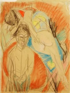 Painter and Naked Woman (Self-Portrait with Model) by Ernst Ludwig Kirchner