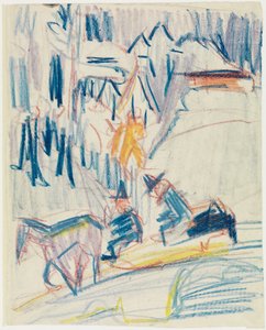 Horse-drawn Sleigh with Two Men in the High Mountains by Ernst Ludwig Kirchner