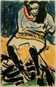 Postcard to Erich Heckel from 6.4.1910 (Marzella on Folding Chair) by Ernst Ludwig Kirchner