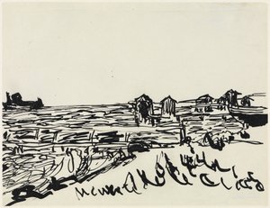 Beach with Bathing Carts by Ernst Ludwig Kirchner