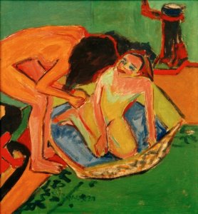 Two Nudes with Bathtub and Stove by Ernst Ludwig Kirchner