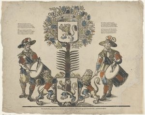 Tree with Two Coats of Arms, a Drummer on Each Side by Erven Weduwe Gijsbert de Groot