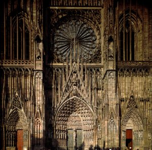 View from one of the portals of the Notre Dame Cathedral of Strasbourg, built in the 13th century (Lower Rhine)