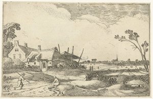 Farmhouse on a Path with a View over Fields (Lying Landscapes) by Esaias van de Velde