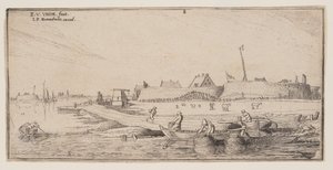 Fishermen in Rowboats Before a Walled Town, from Landscapes by Esaias van de Velde