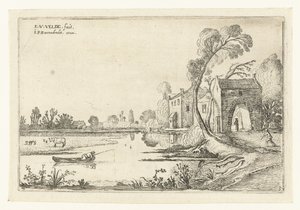 Landscape with a River and Gatehouse (Lying Landscapes series) by Esaias van de Velde