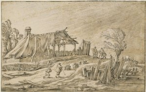 Country Road with Flock of Sheep and Riders in a Rainstorm by Esaias van de Velde