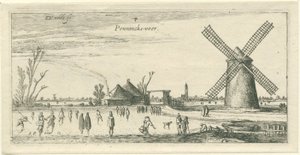 Skaters on the Ice Near a Mill in the Vicinity of Penningsveer (series title: Landscapes) by Esaias van de Velde