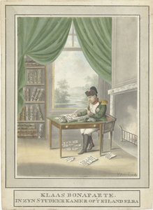 Cartoon of Napoleon in his Study on Elba
