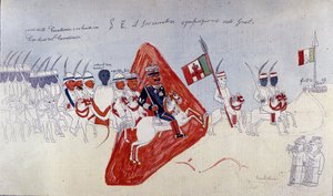 Abyssinian drawing representing General Baratieri walking towards Adigrat.