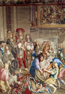 Visit of Louis XIV to the Manufacture des Gobelins in the presence of Jean Baptiste Colbert and the painter Charles Lebrun, October 15 by Etienne (studio of) Le Blond