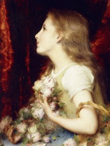 A Young Girl with a Basket of Flowers