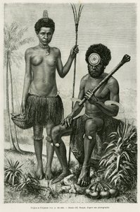 Fijian couple. Engraving by E.Ronjat to illustrate the story 