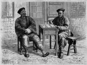 Go Players in the Streets of Pekin (Beijing) in the 19th Century. Engraving after a Drawing by Ronjat, after a Photograph by Doctor Morache, in Le Tour du Monde, Nouveau journal des Voyages, Edited by Edouard Charton, Paris