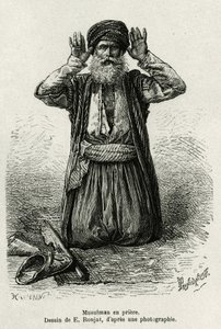 Muslim prayers. Engraving by E.Ronjat, to illustrate La Syria d