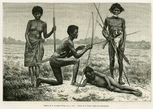 Negritos of Yriga Mountain. Engraving by E.Ronjat to illustrate the story 