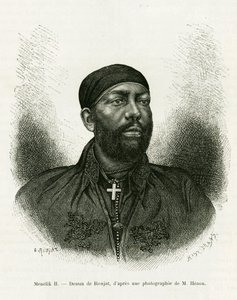Portrait of Prince Menelik II of Ethiopia (1844-1913). Engraving by Ronjat, after a photograph, to illustrate the story 