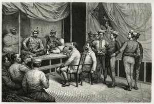 Reception of travelers at the palace of the sultan of Soulou (or Sulu) (archipelago of the Philippines), Mohammed Yamalul Alam. Engraving by E.Ronjat, to illustrate the story 