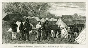 Review of optical telegraphy apparatus. Engraving by E.Ronjat, to illustrate the story 