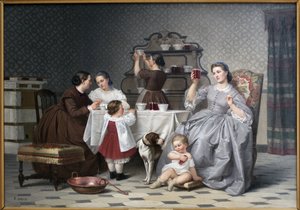 The Jams, Also Known as The Family Snack. Painting by Eugene Ronjat (1822-1912), Oil on Canvas, circa 1860. 19th Century French Art. Vienna Museum of Fine Arts (Isere).