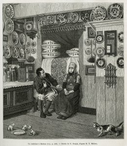 An Interior in Marken (Netherlands) (engraving after a drawing by E. Ronjat, to illustrate the story of the Netherlands by Charles de Coster, 1878) by Etienne Antoine Eugene Ronjat