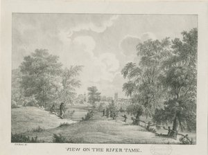 Tamworth - The River Tame: lithograph by Etienne Bruno Hamel