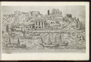 Aventine along the Tiber in Rome (Bouwwerken uit de oudheid) by Etienne Duperac