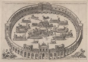Naval Engagement Set Inside a Roman Arena by Etienne Duperac