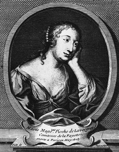 Medallion portrait of Marie-Madeleine Pioche de La Vergne, comtesse de La Fayette, engraving by Etienne Jehandier Desrochers