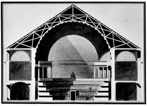Bibliotheque Royale de France, Cross-Section Drawing of the Building. Architecture by Etienne Louis Boullee (Etienne-Louis Boullee), French Architect (1728-1799)