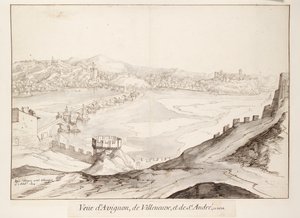 View of the Bridge at Avignon Looking Towards Villeneuve, early 17th century