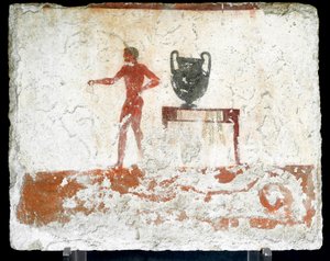 Etruscan Art: A Young Naked Ephebe Near a Table with a Vase