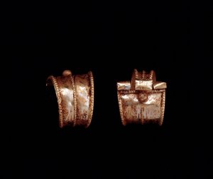 Etruscan civilization: pair of gold earrings - 6th century BC From Pescia, near Rome by Etruscan