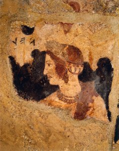 Tomb of Orcus, Detail of Banquet Scene with Portrait of Woman Known as Velia Velcha, Fresco by Etruscan