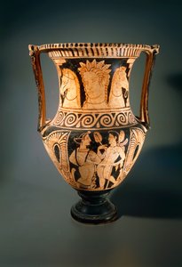Kelebe or Column Krater, by the Asciano Painter, Depicting a Young Girl Receiving a Flabellum by Etruscan