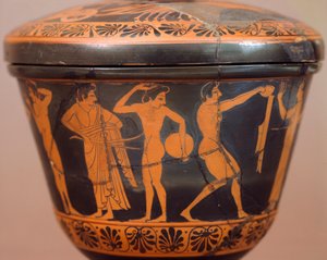 Pyxis with Athletes Performing Discus and Other Disciplines