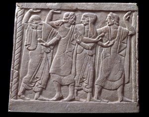 Dance Scene, Low Relief of Marble Tombstone by Etruscan Etruscan