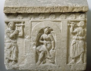 Etruscan Art: The Lasa, Genie of Death at the Entrance of Hell. Low Relief of an Urn of Chiusi. 3rd or 2nd Century BC. Palermo, Museo Archeologico Nazionale by Etruscan Etruscan
