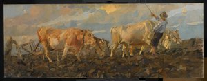 Oxen Ploughing, 1911 by Ettore Tito