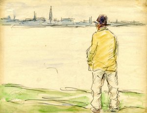 Man Looking at the Antwerp Waterfront