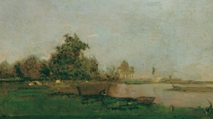 River Landscape with Boat by Eugen Jettel