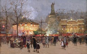 Fete, in the Place de La Republique, Paris by Eugene Galien Laloue