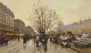 The Docks of Paris by Eugene Galien Laloue