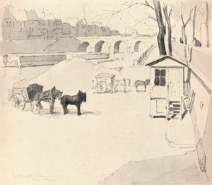 The Pont Marie - Horses and Carts by Eugene Bejot