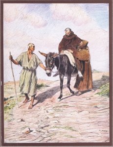 St Francis descending Mount La Verna with Friar Leo after the imprinting of the Holy Stigmas