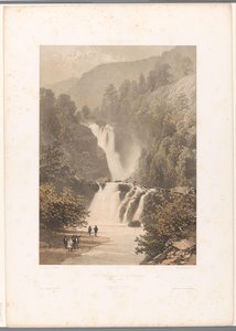 Walkers with View of the Reichenbach Waterfall (Views in Switzerland and Savoy series) by Eugene Ciceri